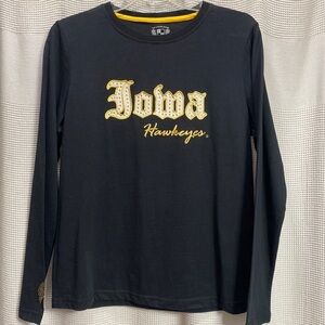 Iowa Hawkeyes bling T Shirt Size M spell out long sleeve Black/gold team spirit